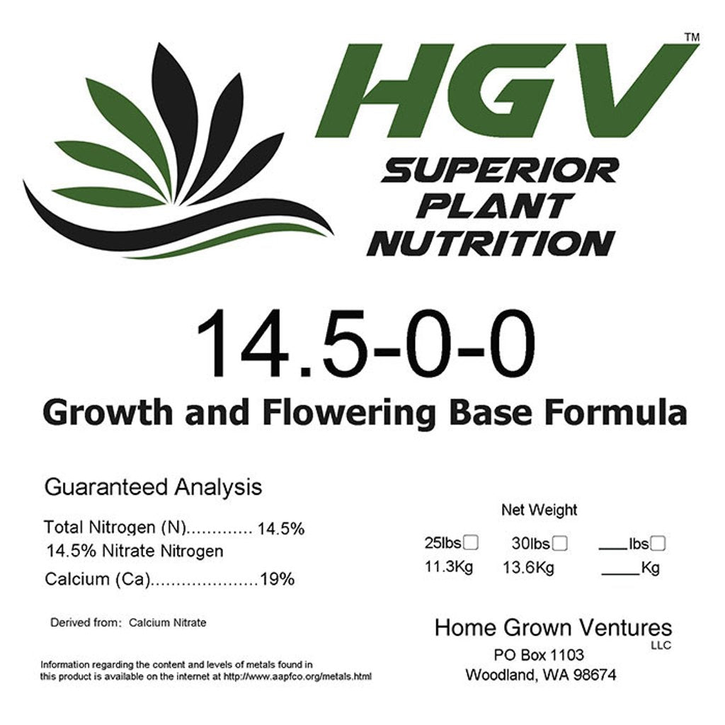 HGV Growth & Flowering Base Formula B, 14.5-0-0, 25lbs